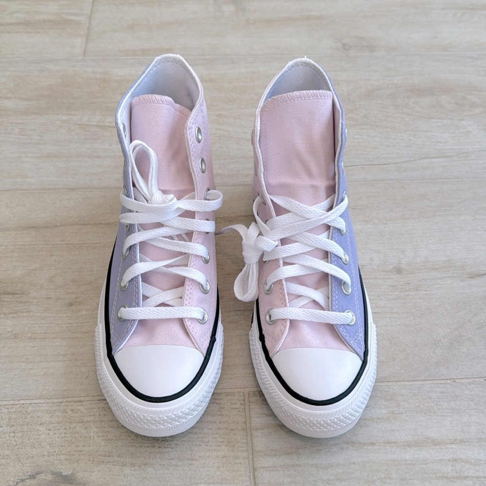 Split color pink and purple converse
